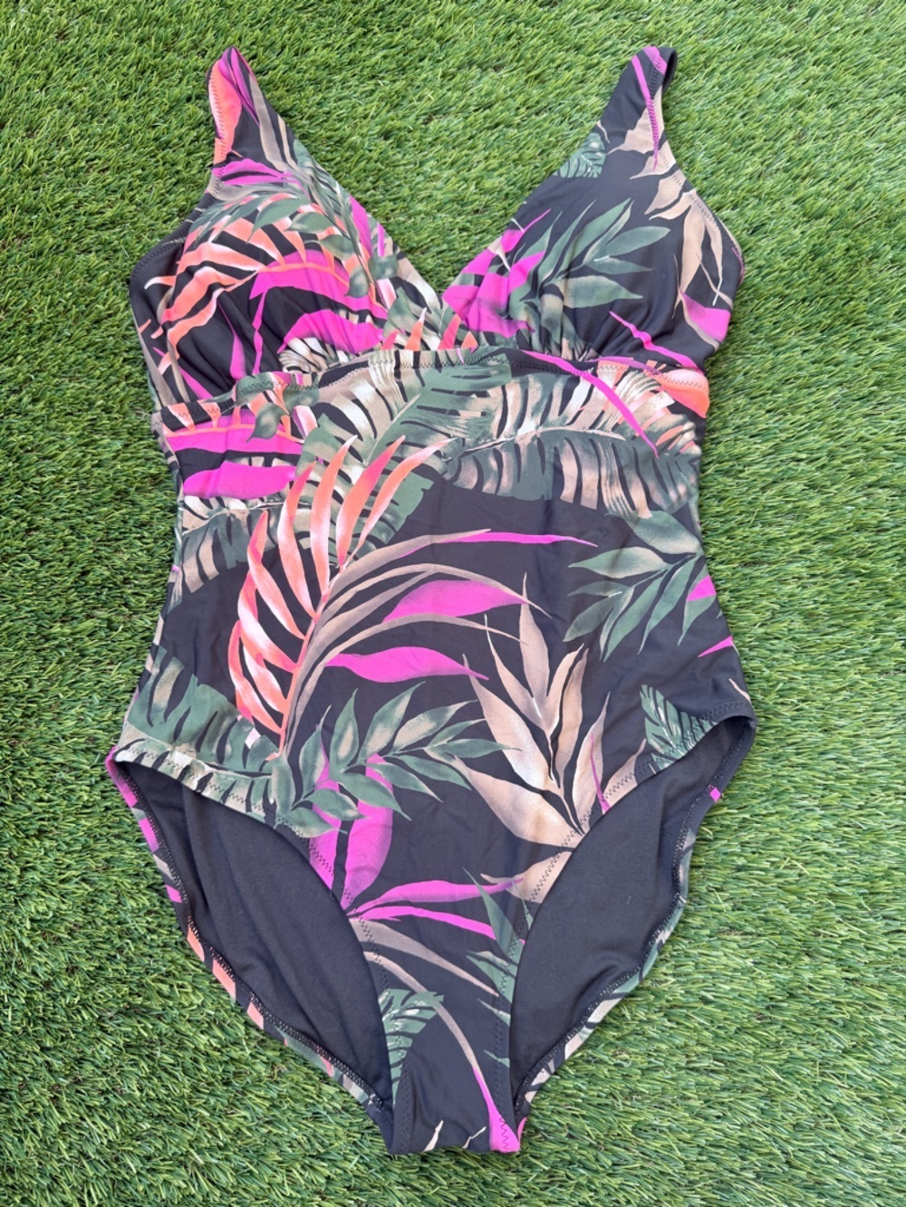 Leilani Maui Tropical Leaf V-Neck Modest Coverage One-Piece Swimsuit - 12